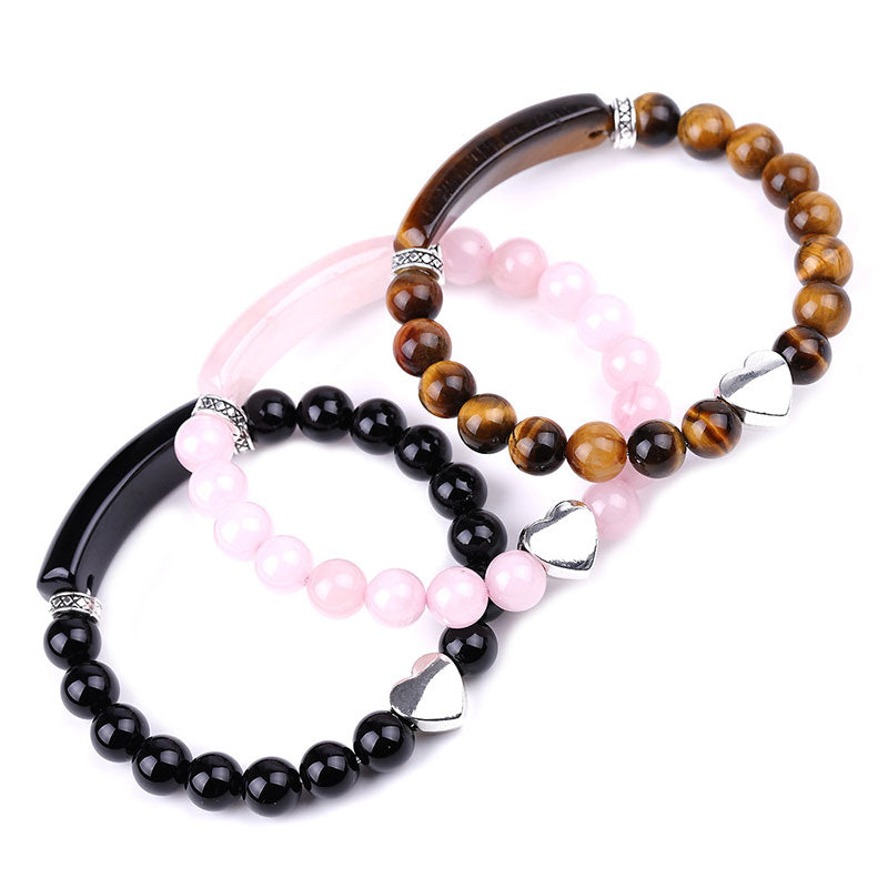 Bracciale unisex a forma di cuore con perline di cristallo naturale