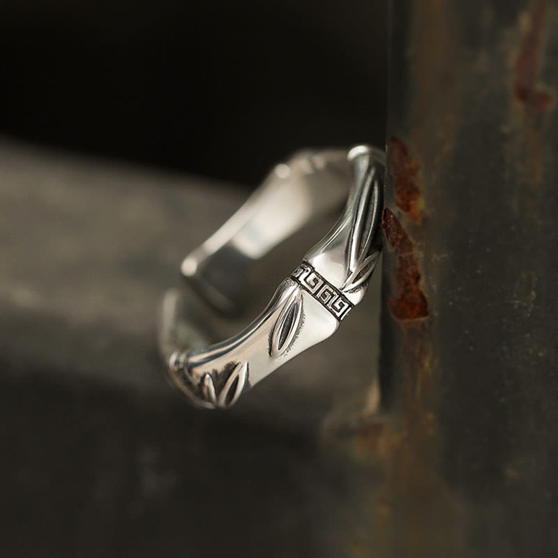 Anello regolabile in rame con design semplice in bambù Buddha Stones, fortuna e ricchezza