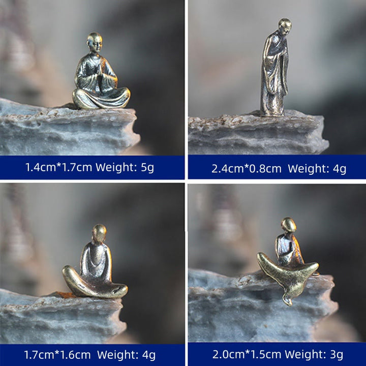 Buddha Stones Mini Buddha da Meditazione Monaco di Metallo Serenità Decorazione per la Casa