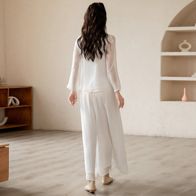 Buddha Stones Retro Preghiera Zen Meditazione Spirituale Pratica Chiffon Abbigliamento Donna Set
