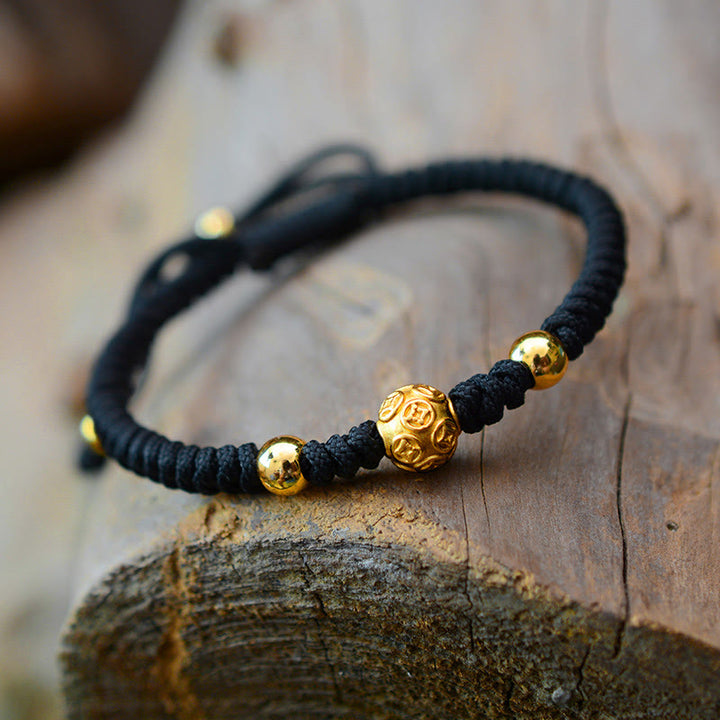 Buddha Stones 999 Sterling Silver Om Mani Padme Hum Moneta di rame Fortuna Forza Corda Bracciale di coppia