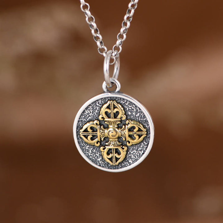 Collana con ciondolo a Buddha Stones in argento sterling 925 con doppio Dorje Vajra e benedizione