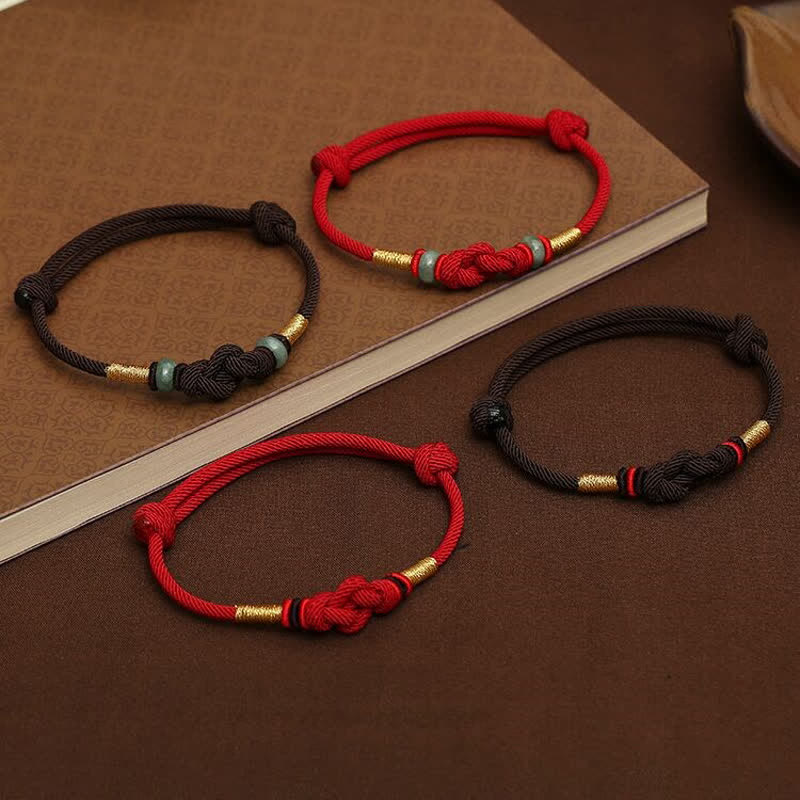 Porta buona fortuna braccialetto di coppia intrecciato con nodo di giada rossa