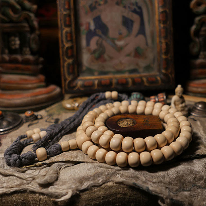 Buddha Stones 108 Mala Perle Abelia Biflora Legno Allontanando gli Spiriti Maligni Polso Mala