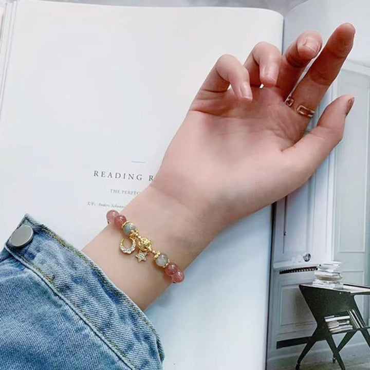 Bracciale Buddha Stones Quarzo fragola Pietra di luna Stella luna Amore
