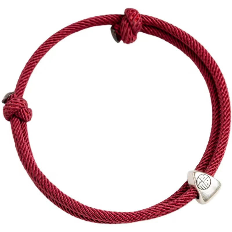 Bracciale intrecciato fatto a mano con carattere Fu in argento sterling 925 Buddha Stones