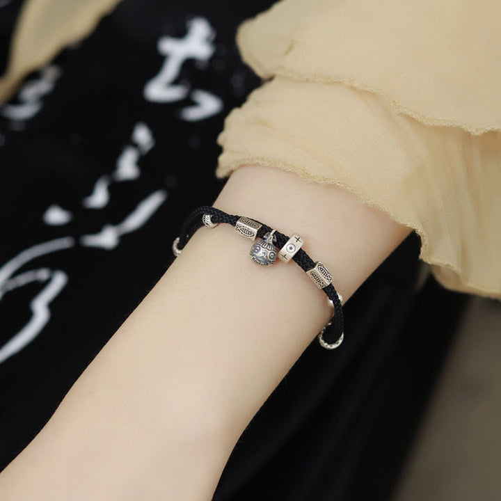 Bracciale intrecciato a mano Buddha Stones 925 Sterling Silver Gold con pesce Koi che ingoia la bestia - Nero (circonferenza polso 16-18 cm) - image 4