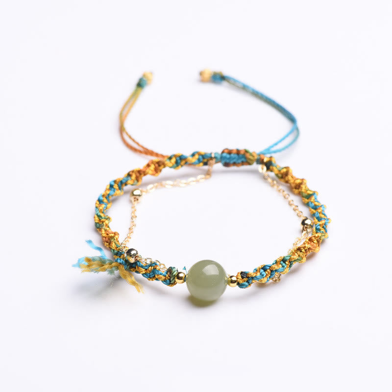 Braccialetto a doppio strato con perline di giada e corda colorata fatta a mano Buddha Stones