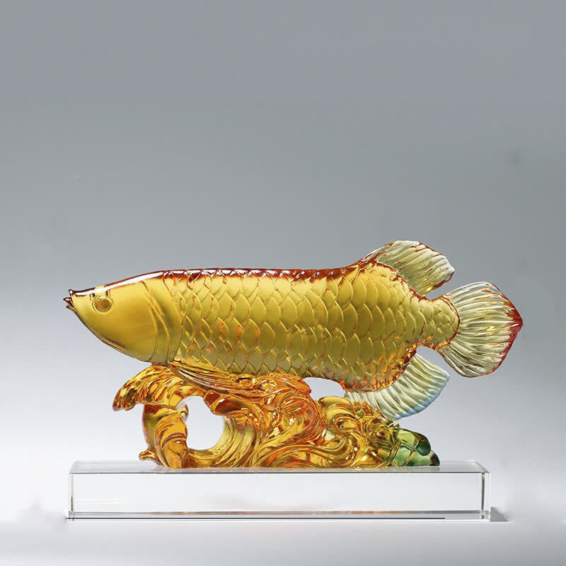 Pezzo d'arte fatto a mano in cristallo Liuli Koi Fish, decorazione per ufficio e casa