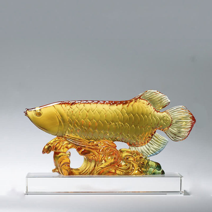 Pezzo d'arte fatto a mano in cristallo Liuli Koi Fish, decorazione per ufficio e casa