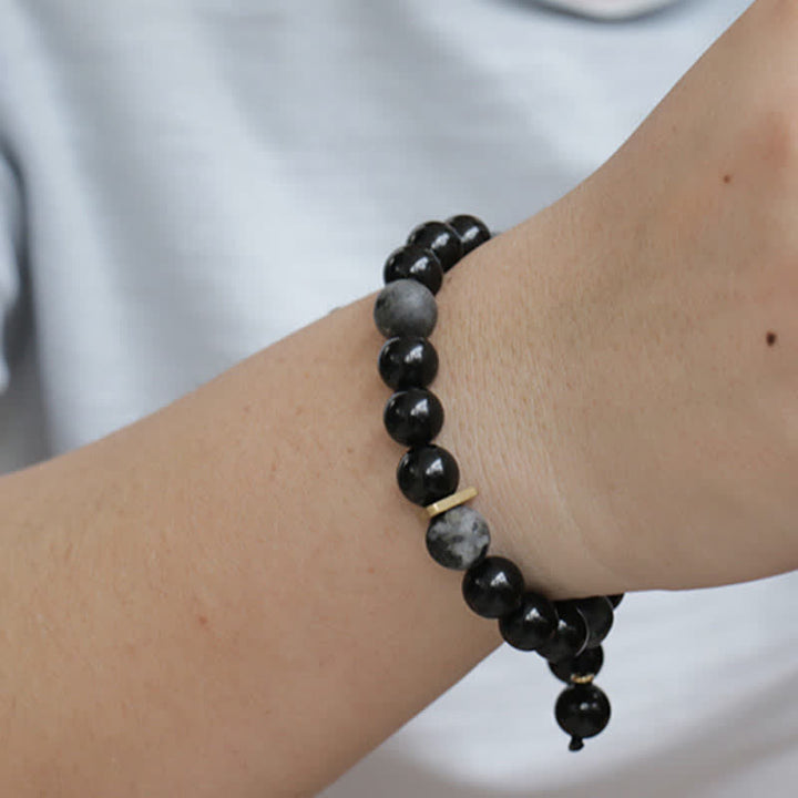 Braccialetto di purificazione con pietra glitterata nera e ossidiana nera