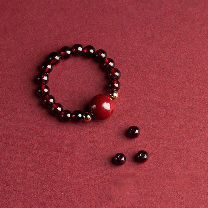 Buddha Stones Granato Cinabro Perlina Fortunata PiXiu Om Mani Padme Hum Anello di Protezione Rosa