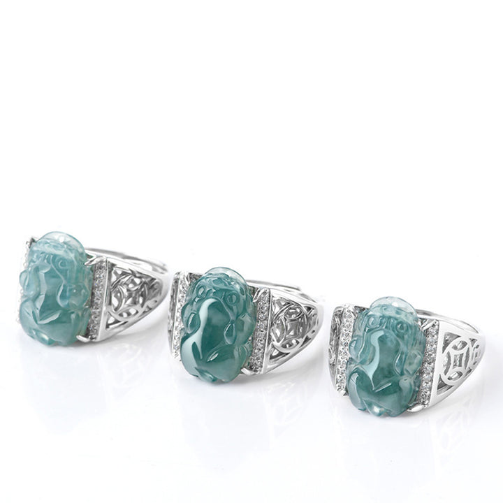 Anello di fortuna in argento sterling 925 Buddha Stones, Fengshui, ricchezza, prosperità, giada PiXiu