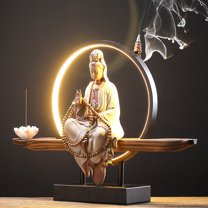 Buddha Stones Buddha Avalokitesvara Ceramica Loto Rilassamento Bruciatore di Incenso Decorazione