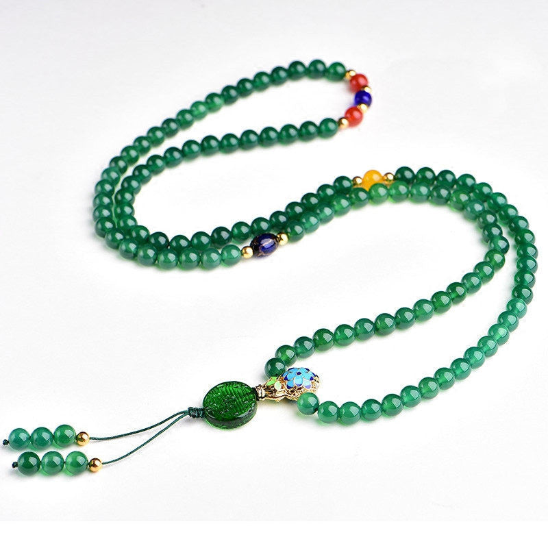 Buddha Stones 108 Mala Beads Braccialetto di supporto energetico in agata verde naturale