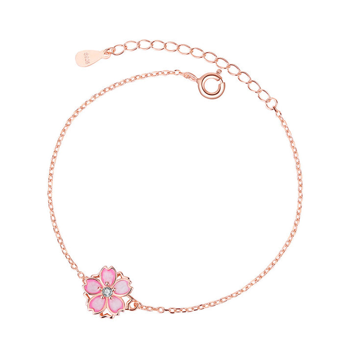 Bracciale a catena con benedizione in fiore di ciliegio in argento sterling 925 Buddha Stones, anello girevole