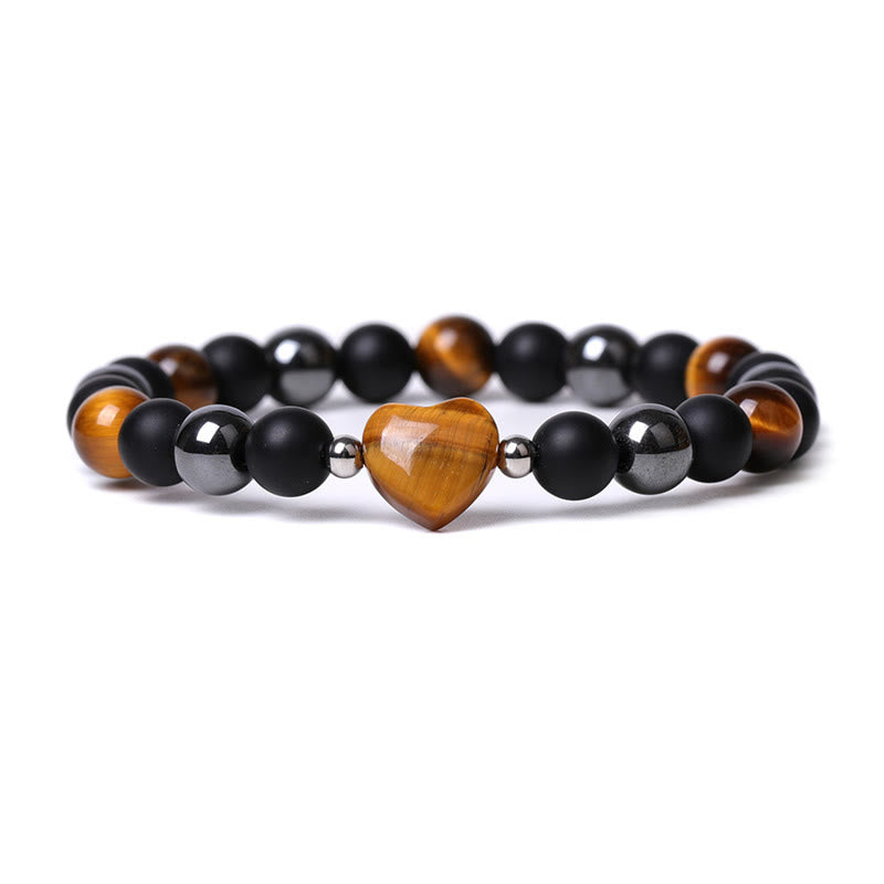 Braccialetto di protezione del cuore dell'amore di cristallo della pietra dell'occhio di tigre di onice nero Buddha Stones