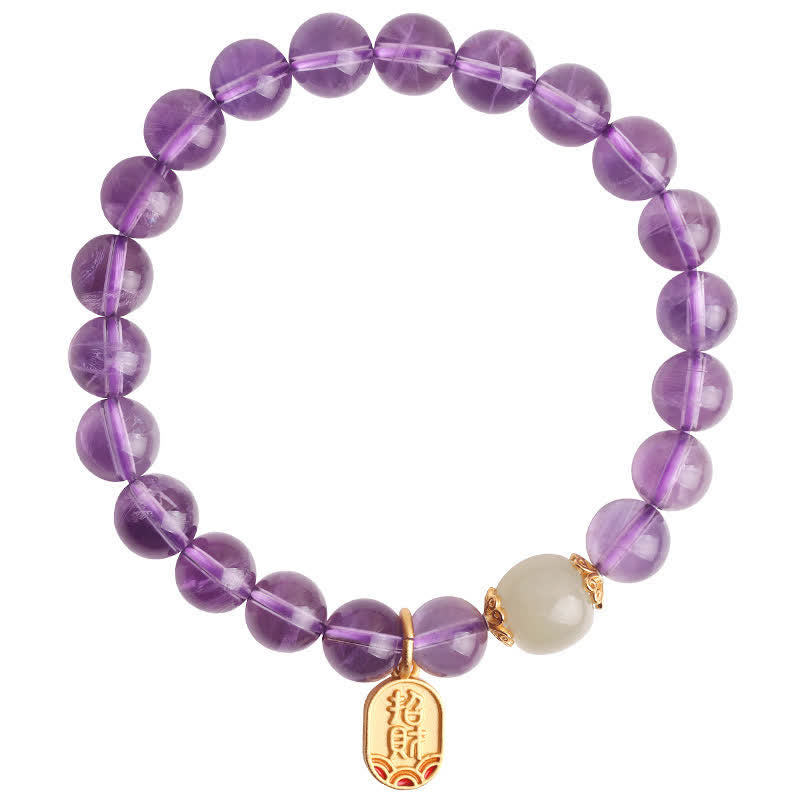 Braccialetto con ciondolo curativo in giada Hetian con cristallo di ametista naturale Buddha Stones