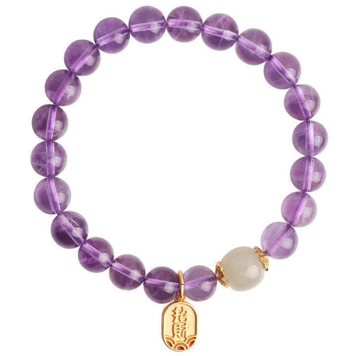 Braccialetto con ciondolo curativo in giada Hetian con cristallo di ametista naturale Buddha Stones