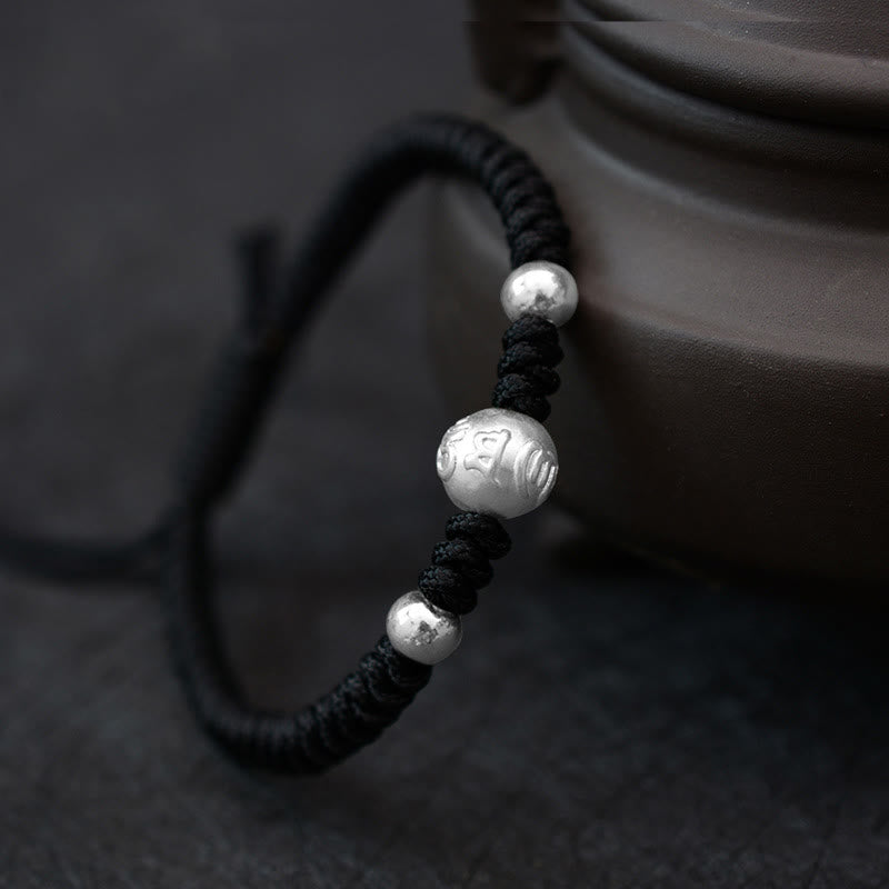 Buddha Stones 999 Sterling Silver Om Mani Padme Hum Moneta di rame Fortuna Forza Corda Bracciale di coppia