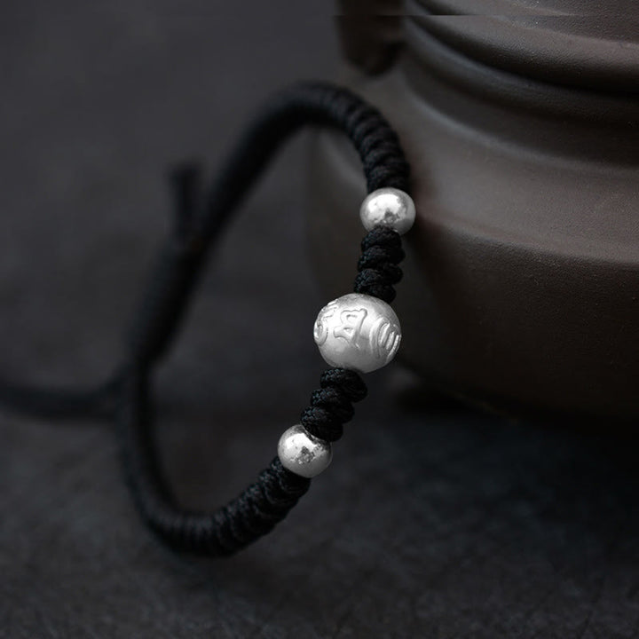 Buddha Stones 999 Sterling Silver Om Mani Padme Hum Moneta di rame Fortuna Forza Corda Bracciale di coppia