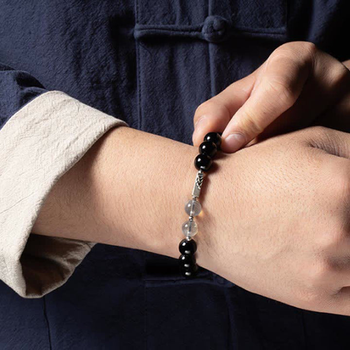 Bracciale di coppia in argento sterling 925 con pietra di luna e ossidiana