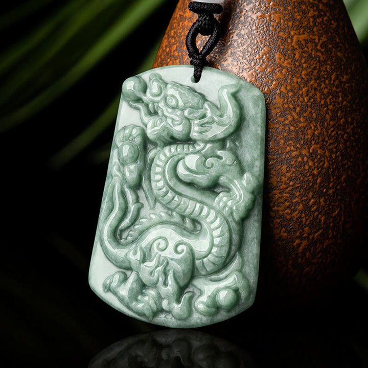 Buddha Stones Anno del Drago Zodiaco Cinese Drago Giada Amuleto Collana Pendente
