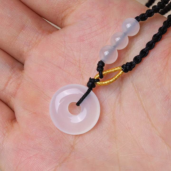 Buddha Stones Quarzo fragola Calcedonio Fibbia della pace Collana pendente curativa