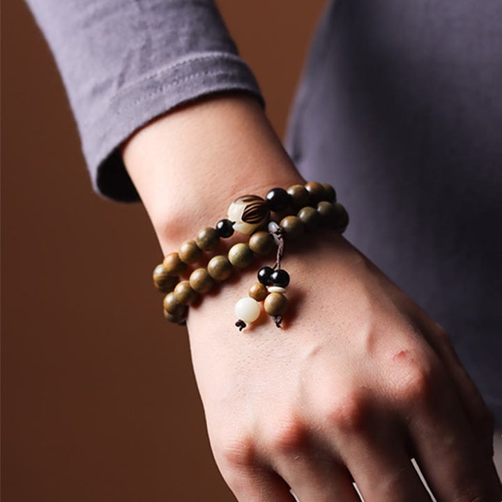 Braccialetto a doppio giro rilassante Buddha Stones Sandalo verde Bodhi Seed Lotus