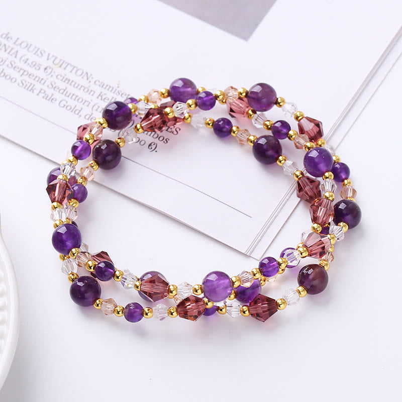 Braccialetto a doppio giro Buddha Stones Tormalina naturale Quarzo fragola Ametista Pace Saggezza