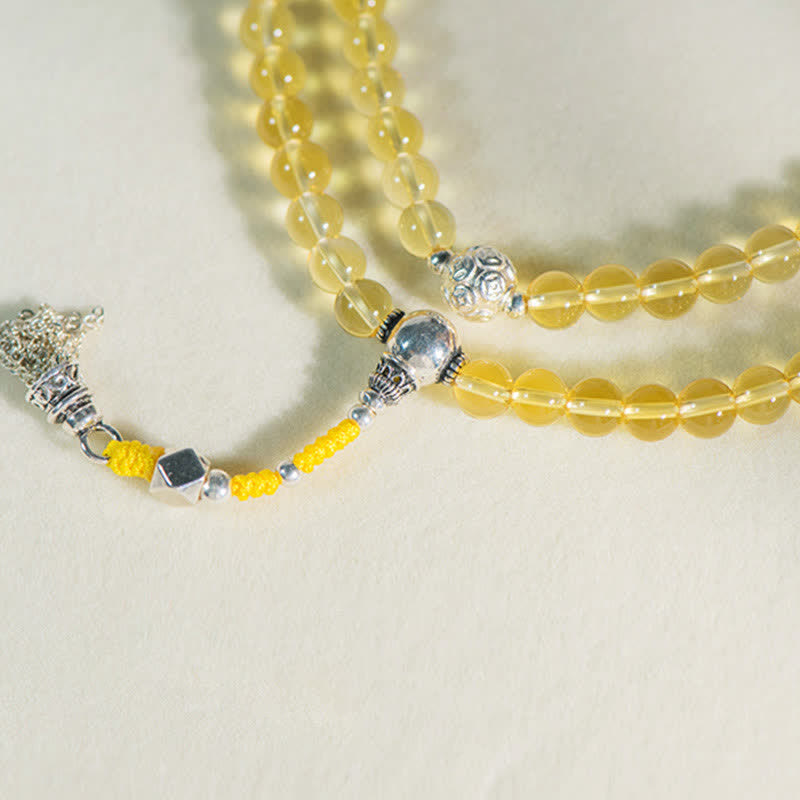 Buddha Stones 108 Mala Beads 925 Sterling Silver Natural Citrine Red Agate White Jade Braccialetto con ciondolo della prosperità