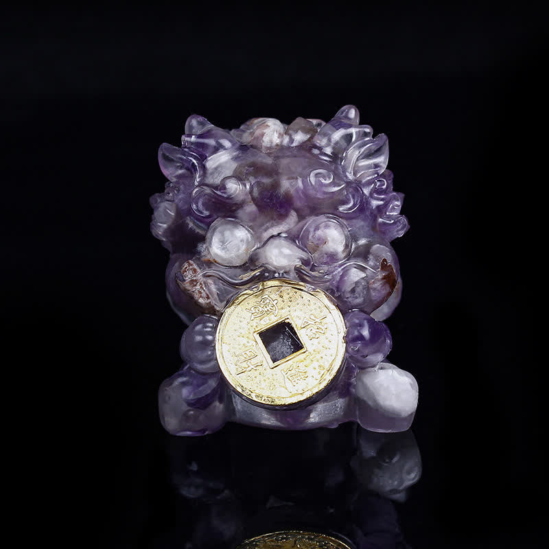 Buddha Stones fatte a mano carine PiXiu moneta d'oro cristallo Fengshui energia ricchezza fortuna decorazione della casa - ametista - image 18