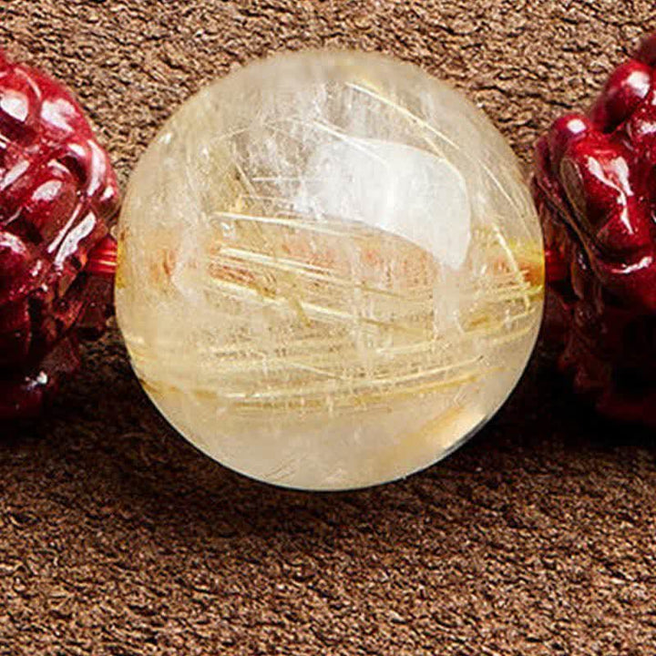 Braccialetto di protezione Om Mani Padme Hum in ossidiana lucida dorata Buddha Stones PiXiu Cinnabar