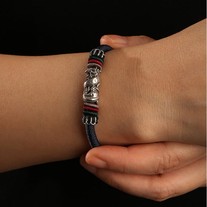Braccialetto di corda portafortuna con drago di buon auspicio, fatto a mano in argento sterling 925, anno del drago , Buddha Stones