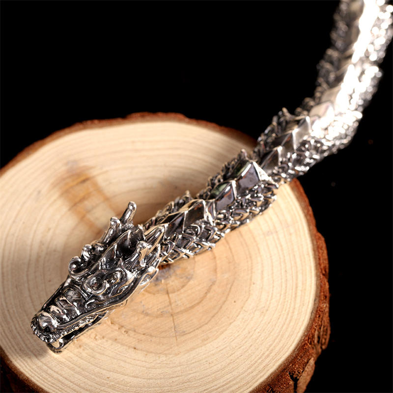 Buddha Stones Braccialetto in argento sterling 925 con drago, fortuna e successo
