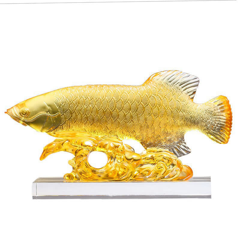 Pezzo d'arte fatto a mano in cristallo Liuli Koi Fish, decorazione per ufficio e casa