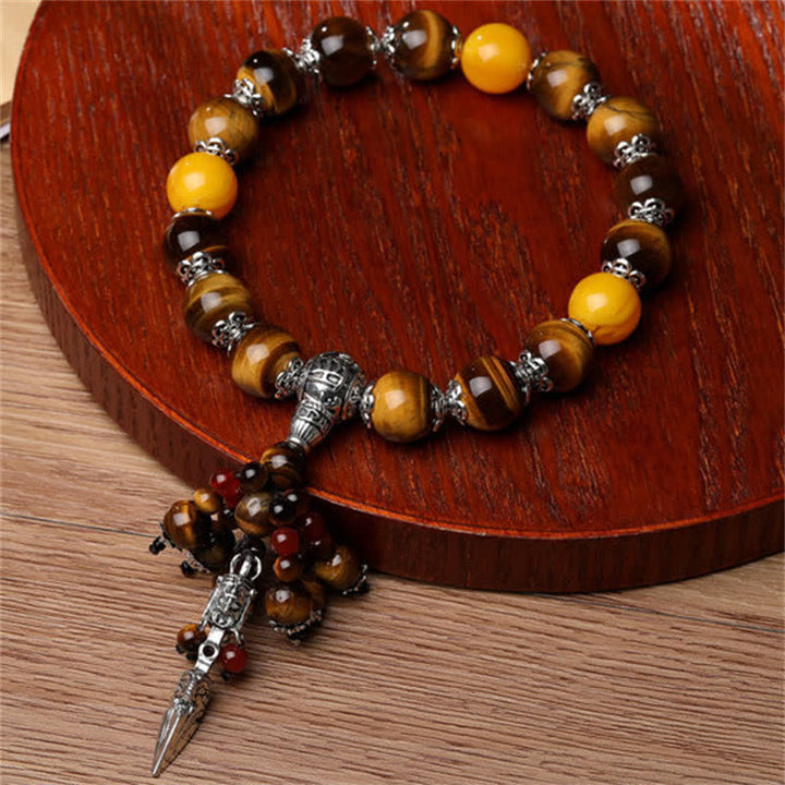 Pietra naturale di occhio di tigre, agata rossa, vena di drago, agata, Vajra Dorje, braccialetto di guarigione, decorazione per auto