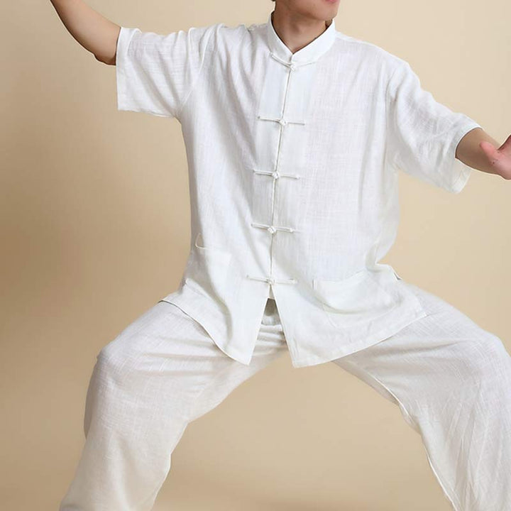 Buddha Stones Meditazione Zen Preghiera Spirituale Tai Chi Qigong Pratica Unisex Ricamo Abbigliamento Set - manica corta bianca - US14, UK/AU18, EU46 (3XL) - image 22