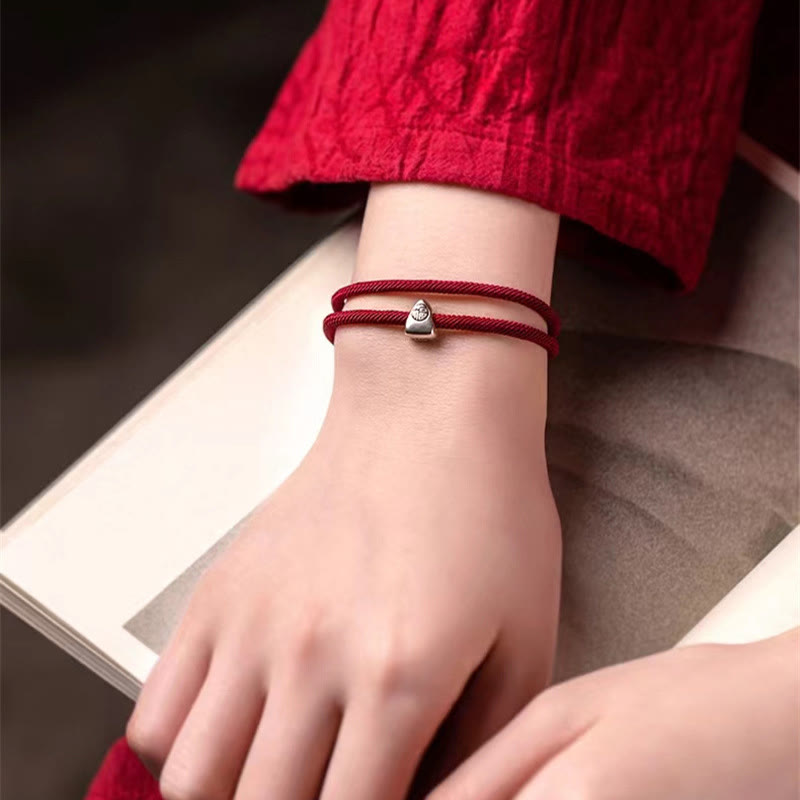 Bracciale intrecciato fatto a mano con carattere Fu in argento sterling 925 Buddha Stones