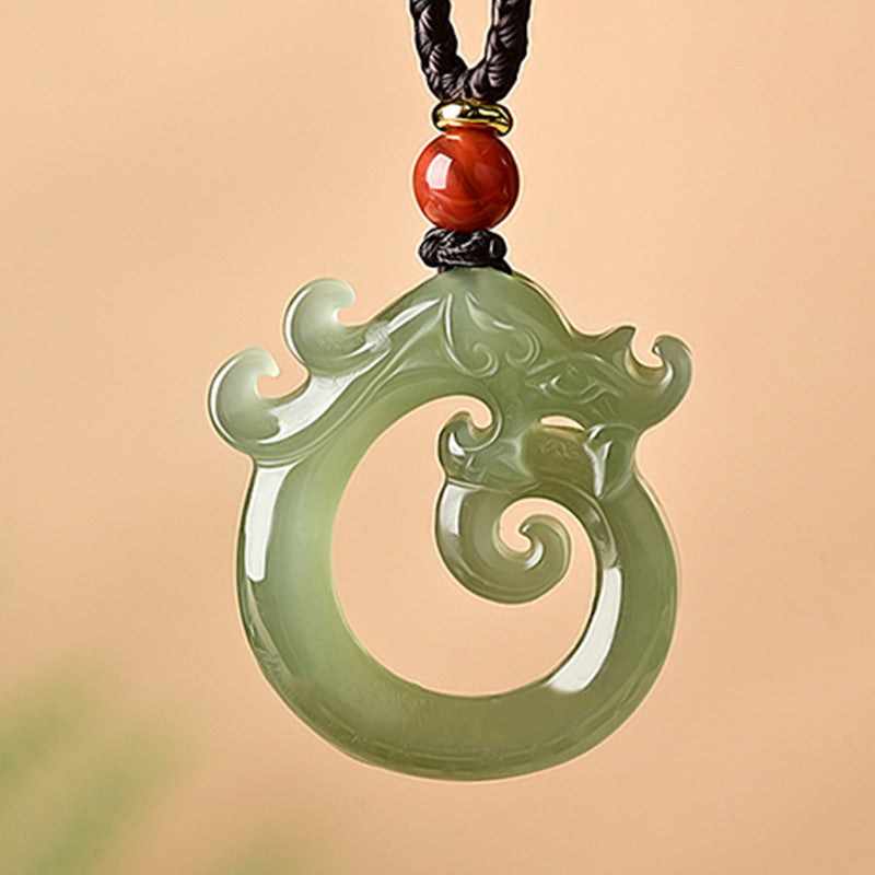 Collana con ciondolo a corda con protezione del drago in giada bianca e giada Buddha Stones - image 4