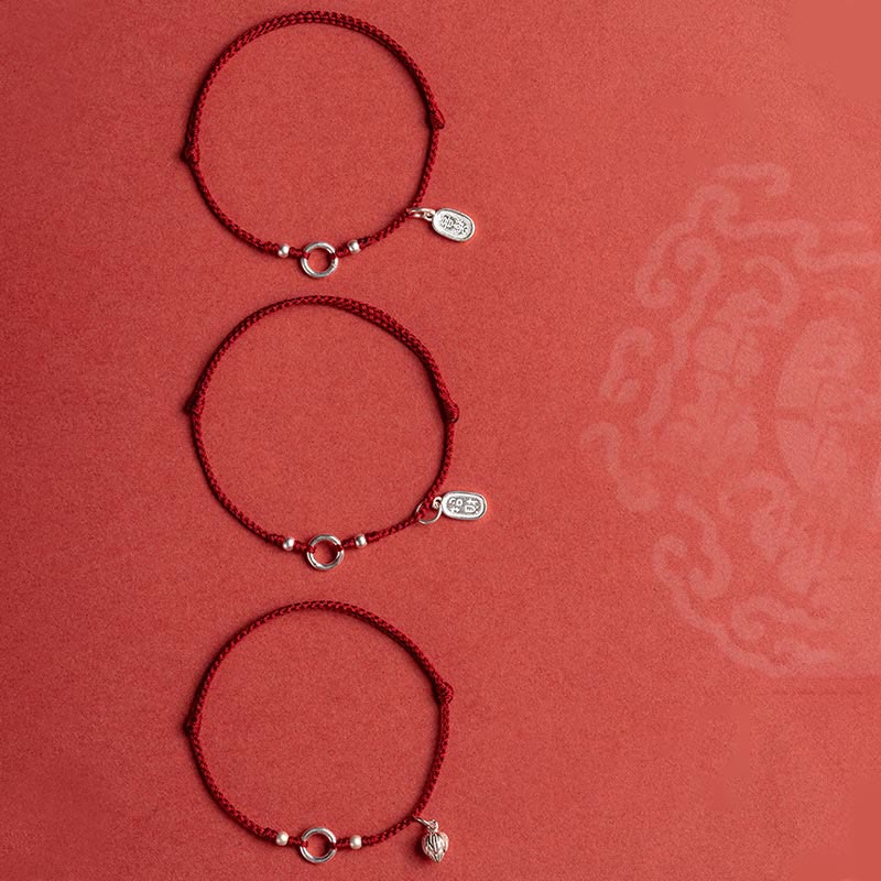 Braccialetto in corda rossa con fibbia in argento sterling 925 Buddha Stones Lucky Fortune Peace Joy Lotus Peace