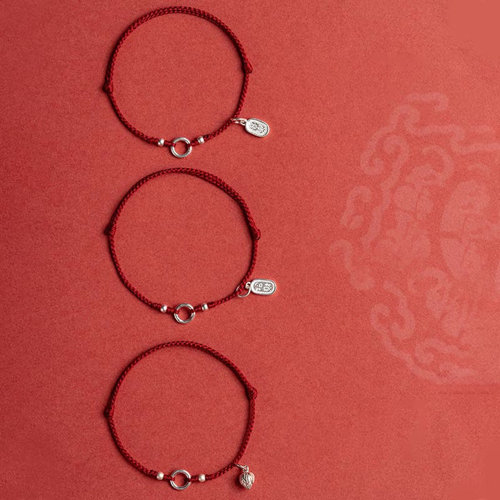 Braccialetto in corda rossa con fibbia in argento sterling 925 Buddha Stones Lucky Fortune Peace Joy Lotus Peace