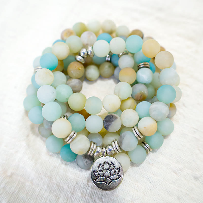 Buddha Stones Pietra Amazzonite Tibetana Benedizione Loto Mala