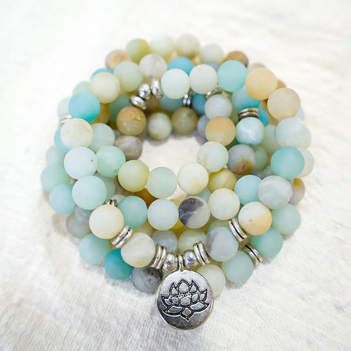 Buddha Stones Pietra Amazzonite Tibetana Benedizione Loto Mala