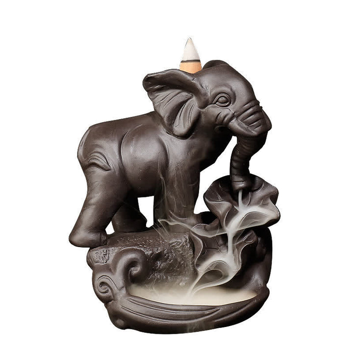 Decorazione bruciatore di incenso di guarigione della pace con fontana di fumo a riflusso in argilla viola elefante tibetano