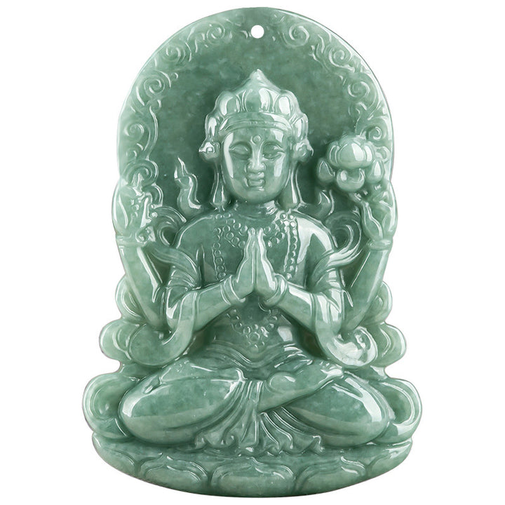 Collana con corda di benedizione dell'amuleto in giada naturale Avalokitesvara a quattro braccia - image 10
