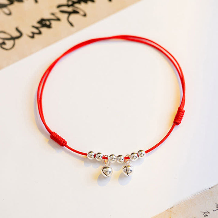 Buddha Stones 925 Sterling Silver Red String Braid Bell Charm Cavigliera