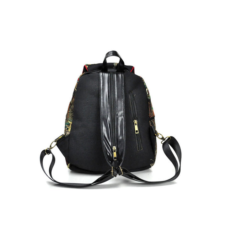 Zaino in tela con nappa e ricamo di pavone Buddha Stones