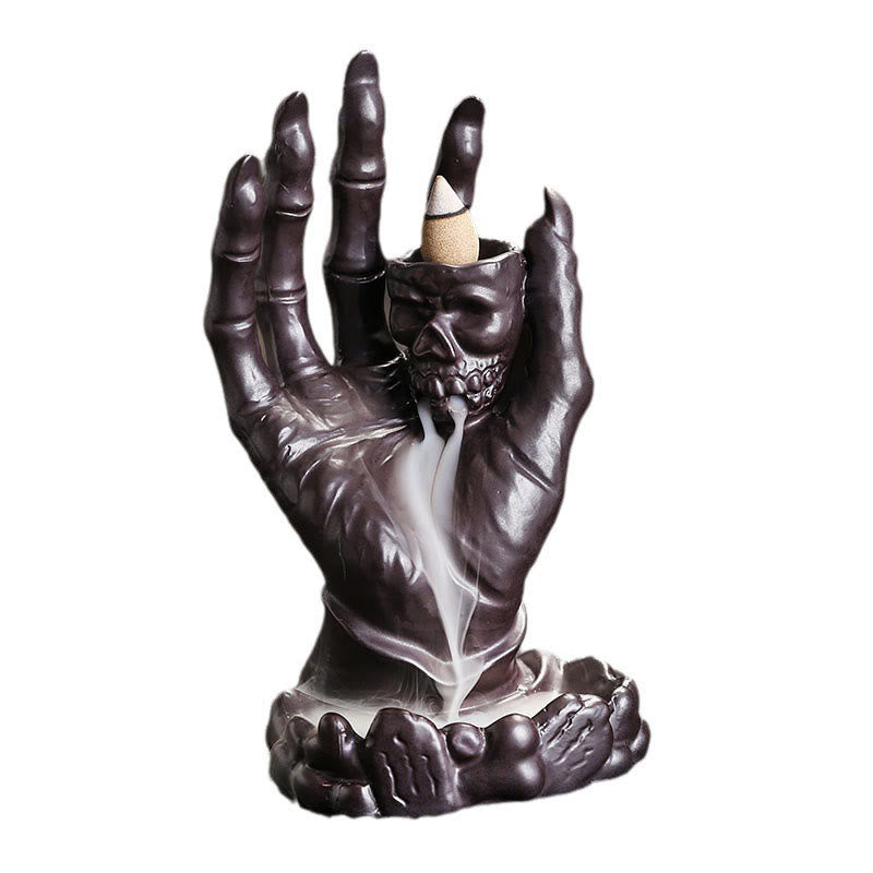 Buddha Stones Halloween Fantasma Mano Teschio Testa Ceramica Pace Guarigione Bruciatore di Incenso Decorazione