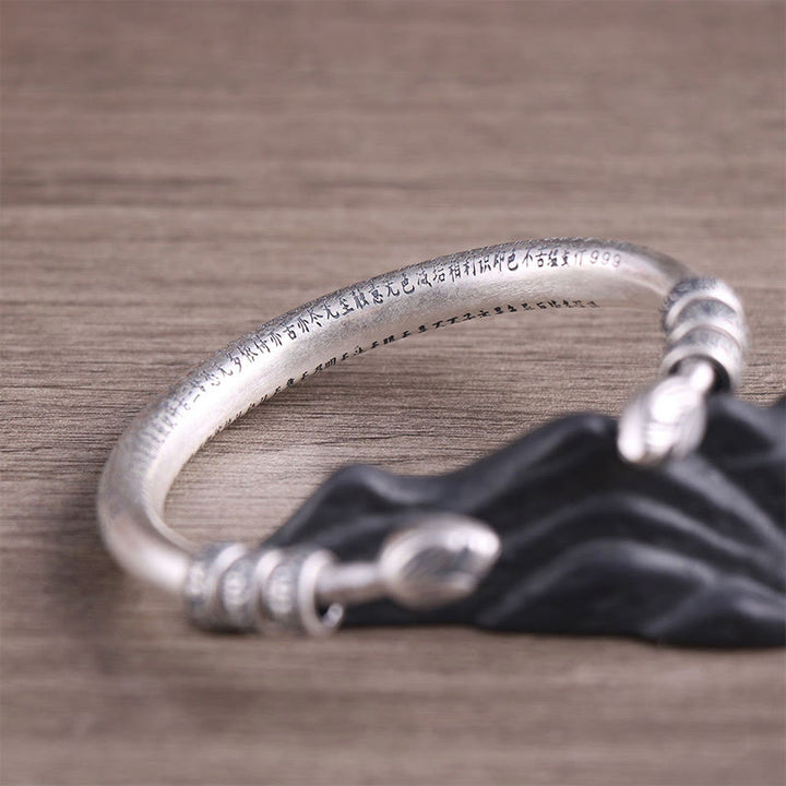 Buddha Stones 999 Sterling Silver Heart Sutra Om Mani Padme Hum Inciso Peace Purezza Bracciale Bangle - image 3